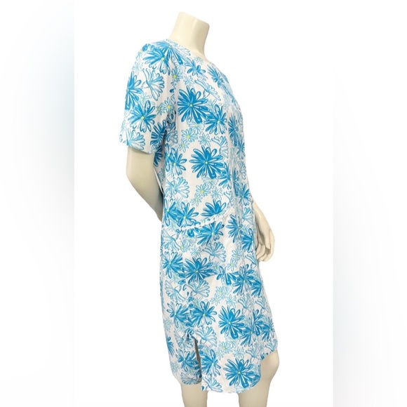 Vintage Lilly Pulitzer Blue Floral Cotton Shift Dress Size 10 Pockets - Picture 2 of 9